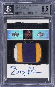 2003-04 UD "Exquisite Collection" Limited Logos #GP Gary Payton Signed Game Used Patch Card (#16/75) – BGS NM-MT+ 8.5/BGS 10